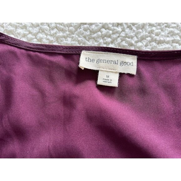 The General Good Purple V-Neck Faux Wrap Long Sheer Sleeve Smocked Top Sz M - Picture 4 of 10